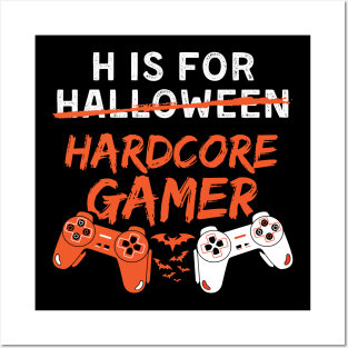 H Is For Hardcore Gamer Funny Halloween Bats Video Games Posters and Art